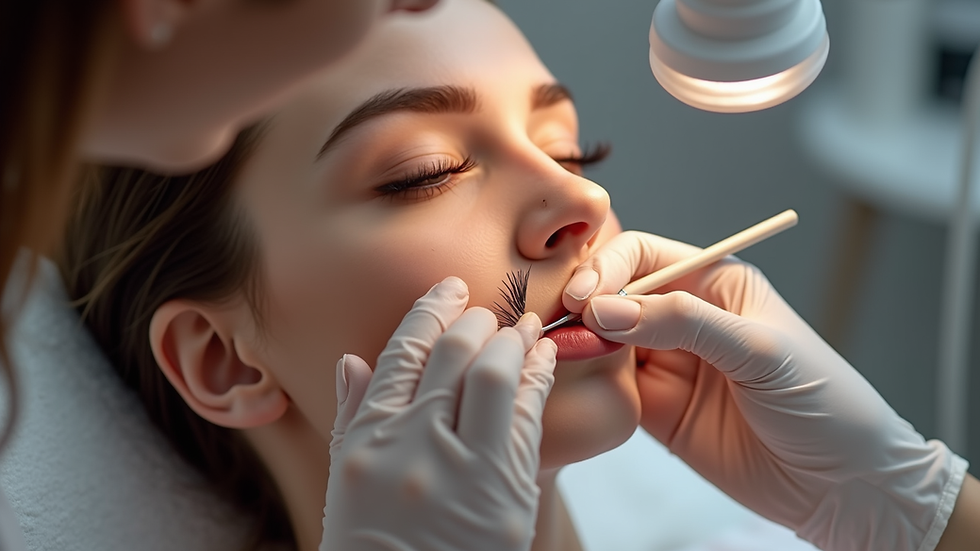 Eye-level view of a beauty salon setup for lash lift treatment