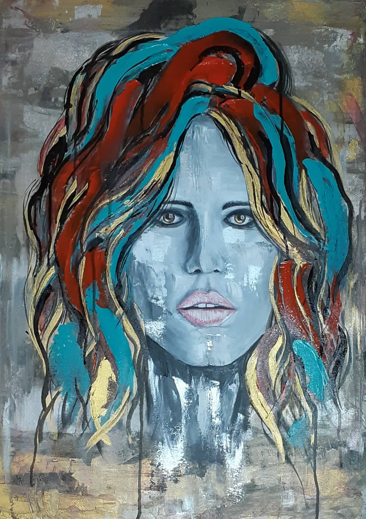 toile acrylique galerie Portrait de femme, Glow in the dark 20 po. x 28 po.par l'artiste peintre Jessie Deschesnes