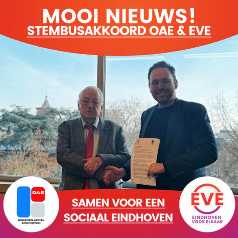 EVE sluit stembusakkoord met Ouderen Appèl Eindhoven.