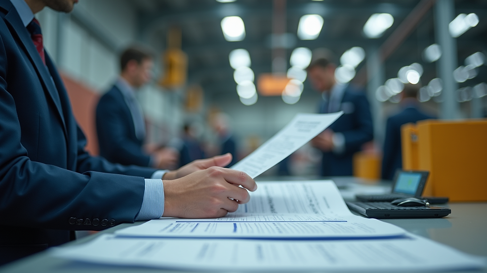 Eye-level view of a customs officer checking cargo documents
