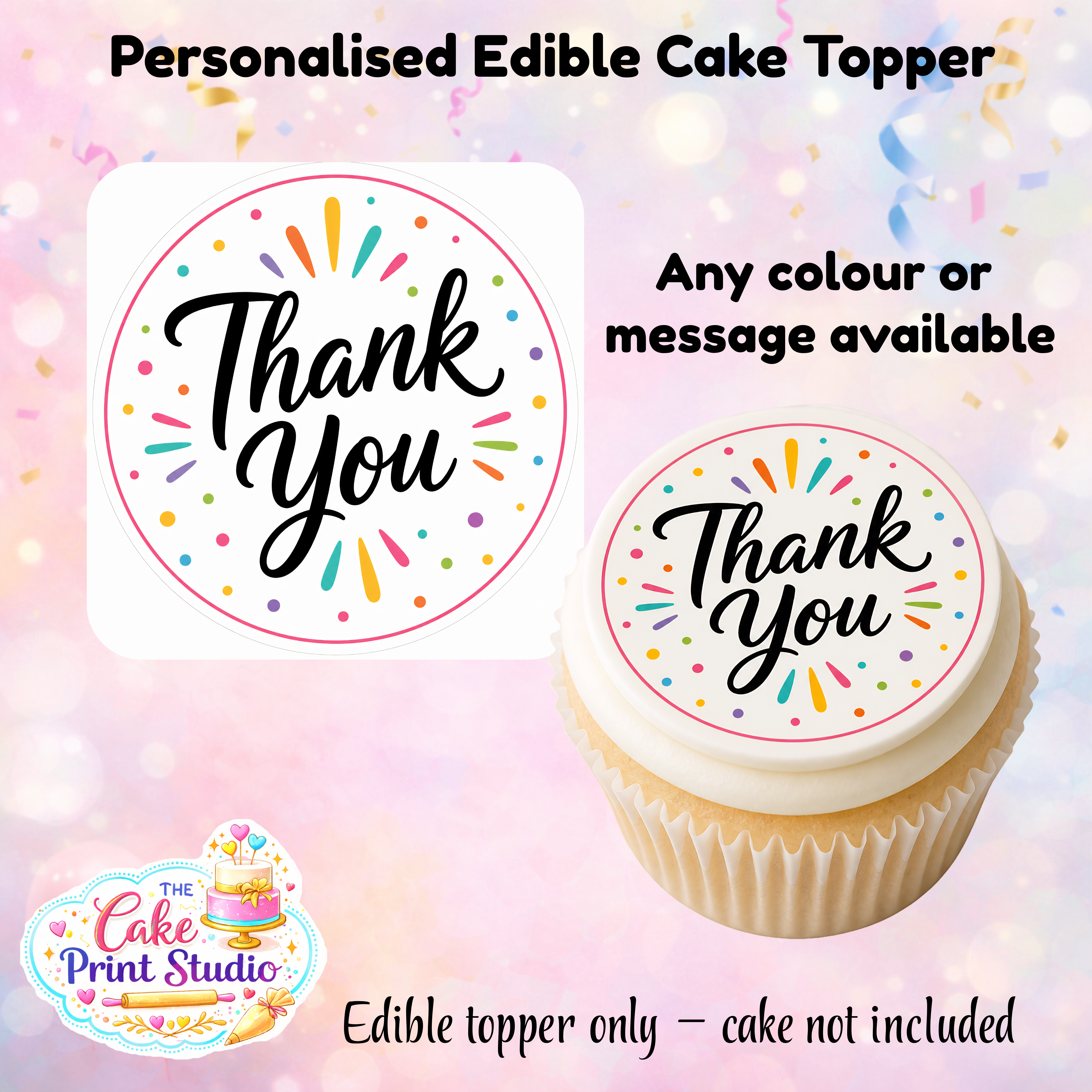 Thank You Edible Cupcake Toppers (2 Inch Round)