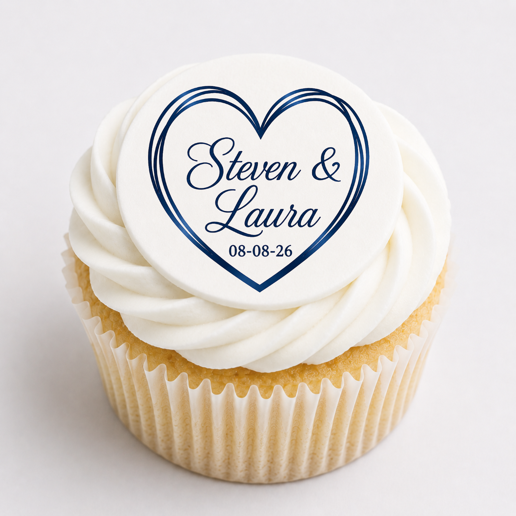 Wedding edible cupcake topper with gold heart, custom names and wedding date