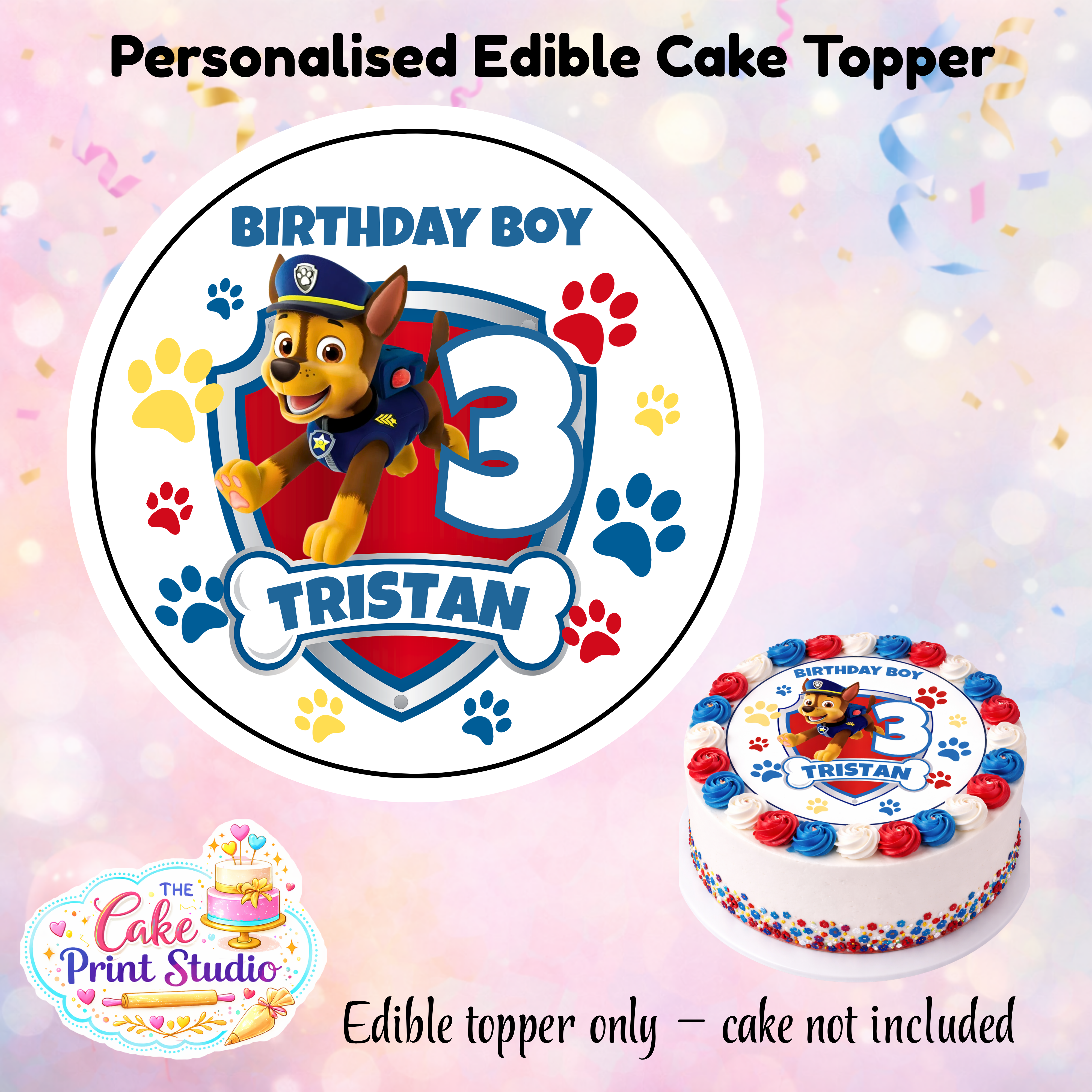 Paw Patrol Edible Cake Topper – Personalised Name & Age