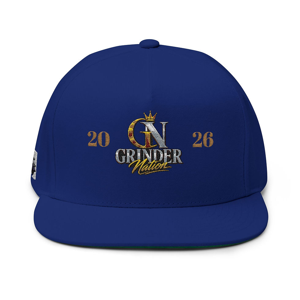 Thumbnail: Grinder Nation Embroidered Flat Bill Cap