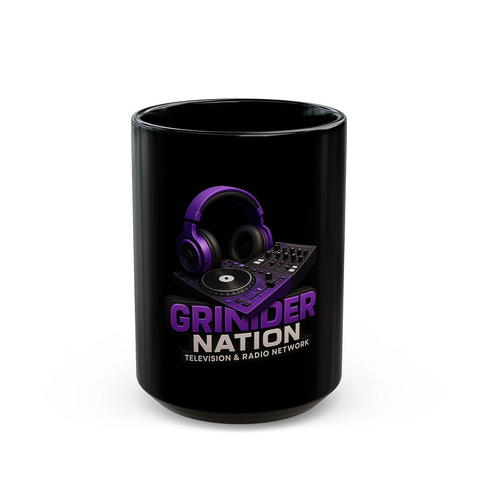 Thumbnail: Grinder Nation Black Mug — DJ Headphones & Turntable Coffee Cup (11oz/15oz)