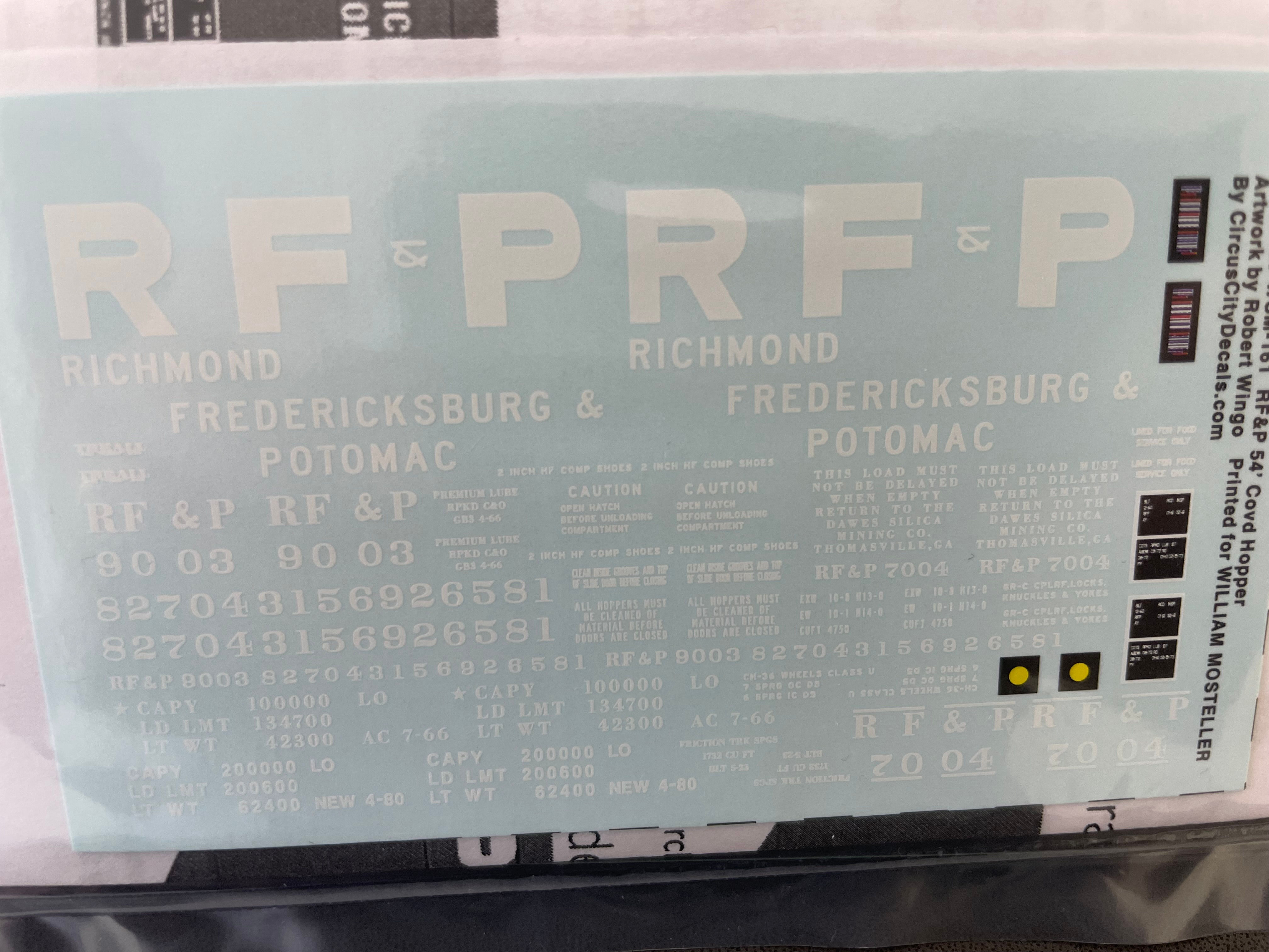 RF&P Covered Hopper Decal set - HO