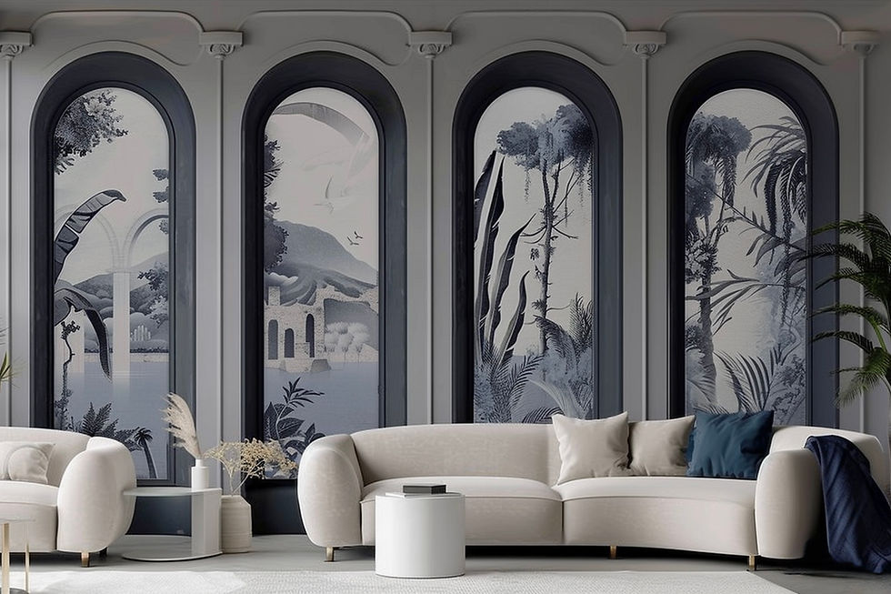 Blue, modern arches hotel lobby design