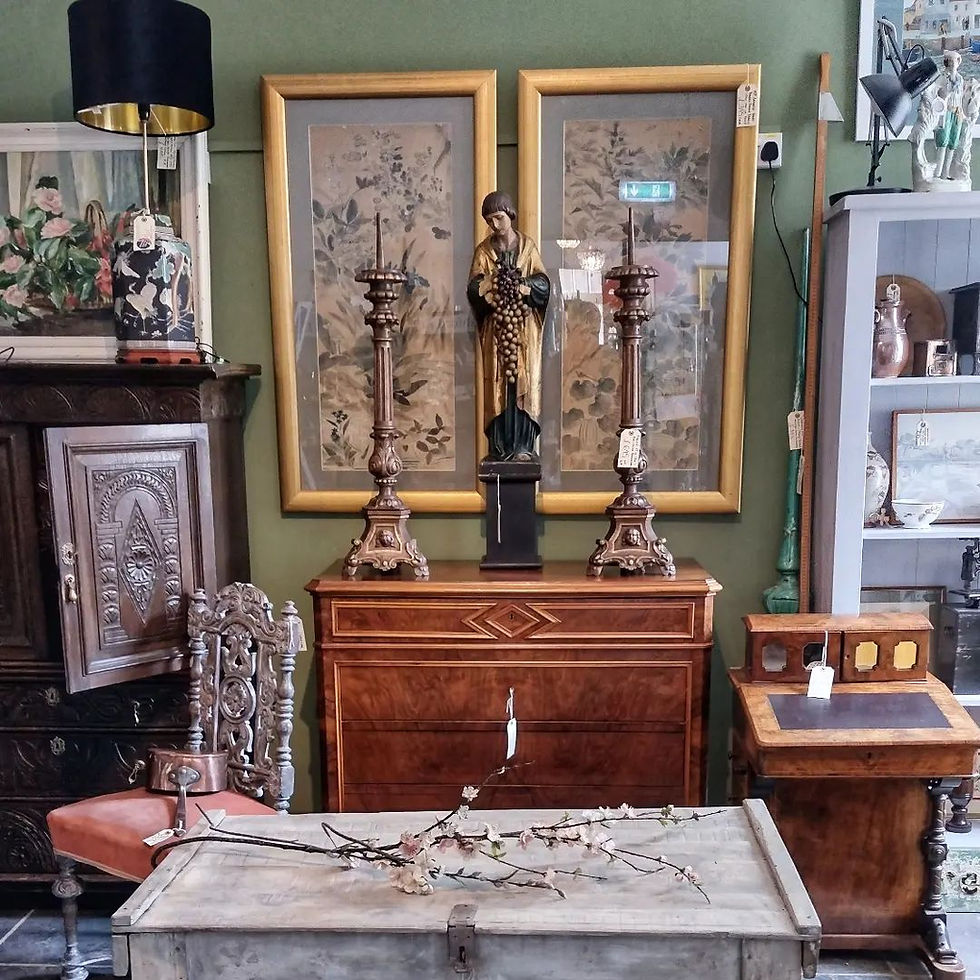 Thumbnail: Impressive Pair of Mid 1800's Continental Oak Pricket Altar Candlesticks