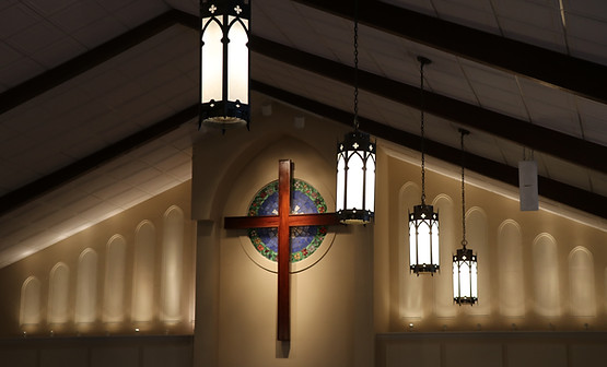 Sanctuary, cross, pendant lighting, episcopal
