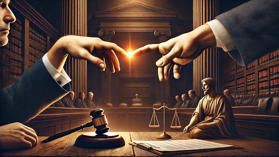 a man in a fantasy court setting touching index finger with another person in the style of Michael Angelo