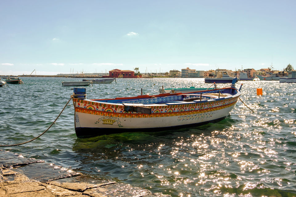 Traditional boat in Marzamemi, Sicily
