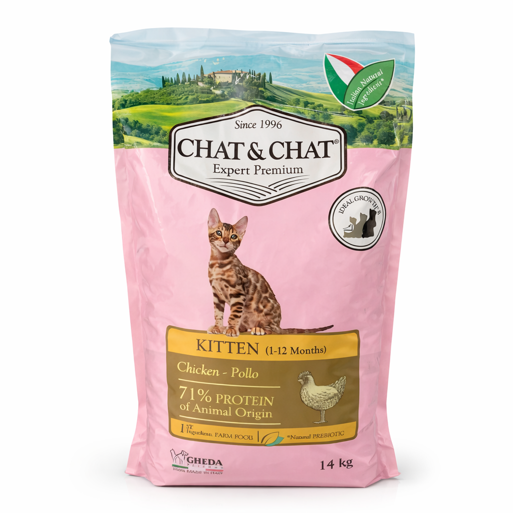 Chat&Chat Száraz Macskaeledel Kitten-Kölyök Csirkés ízű 14kg