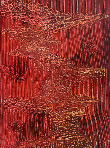 This series of intimate, textured paintings draws its essence from the Japanese art of ikebana—where every element is arranged with purpose, silence, and balance. Much like ikebana compositions, each piece embraces asymmetry, empty space, and the quiet dialogue between movement and stillness. The layered surfaces evoke organic forms—petals, branches, and roots—emerging from patterned fields that resemble both growth and containment. This is ikebana not in floral form, but as a visual meditation on presence, impermanence, and poise.