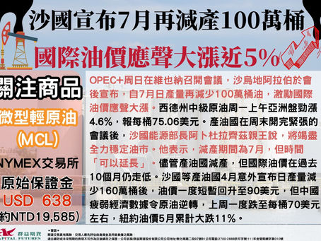 2023/06/05 沙國宣布7月再減產100萬桶 國際油價應聲大漲近5%