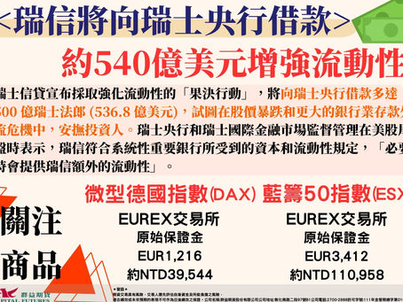 2023/03/16 瑞信將向瑞士央行借款 約540億美元增強流動性