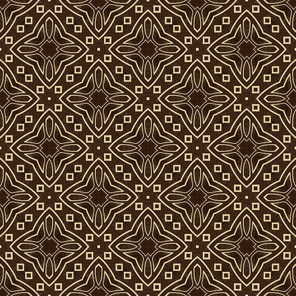 Ornamental seamless background pattern with beige floral lines on dark brown tile design,