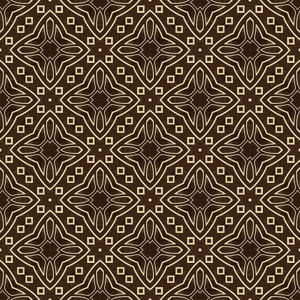 Ornamental seamless background pattern with beige floral lines on dark brown tile design,