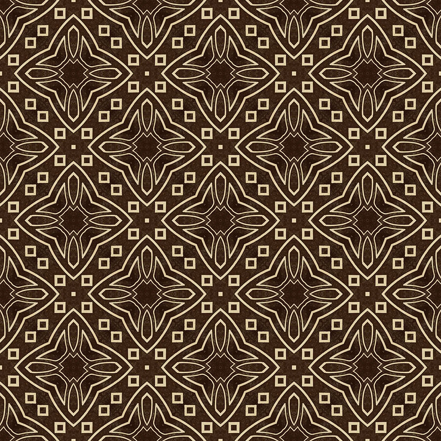Ornamental seamless background pattern with beige floral lines on dark brown tile design,