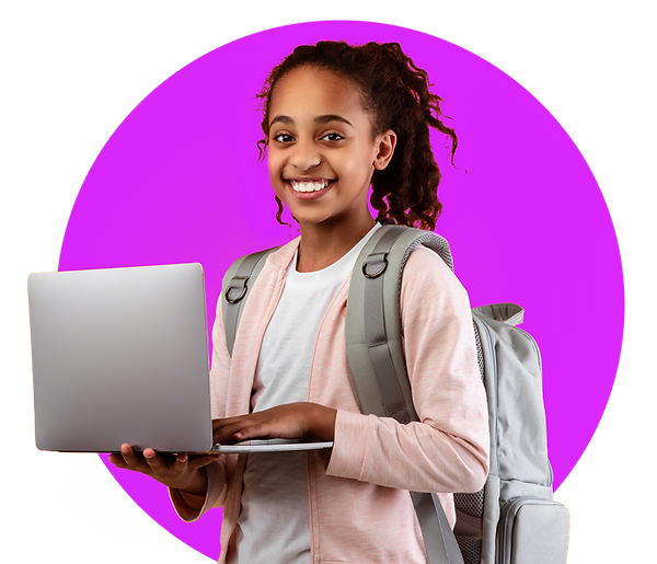 Smiling girl holding laptop