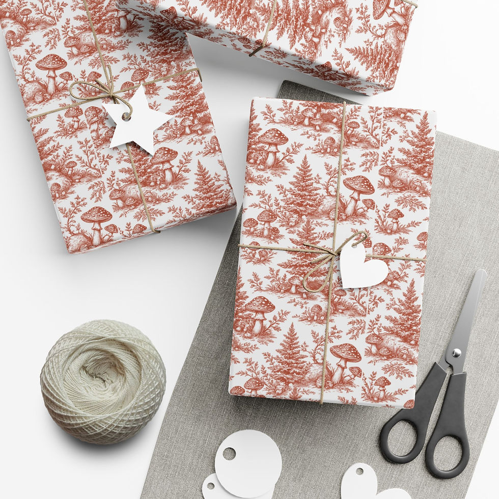 Thumbnail: Toile Mushroom Gift Wrap Papers | Eco-Friendly Wrap, Christmas