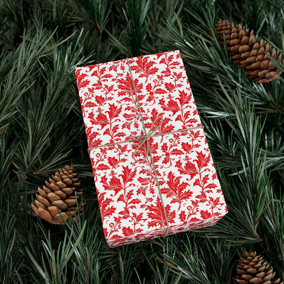 Thumbnail: Red Damask Floral Pattern Gift Wrap Paper | Holiday Wrapping Paper