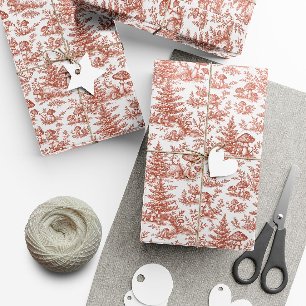 Thumbnail: Toile Mushroom Gift Wrap Papers | Eco-Friendly Wrap, Christmas