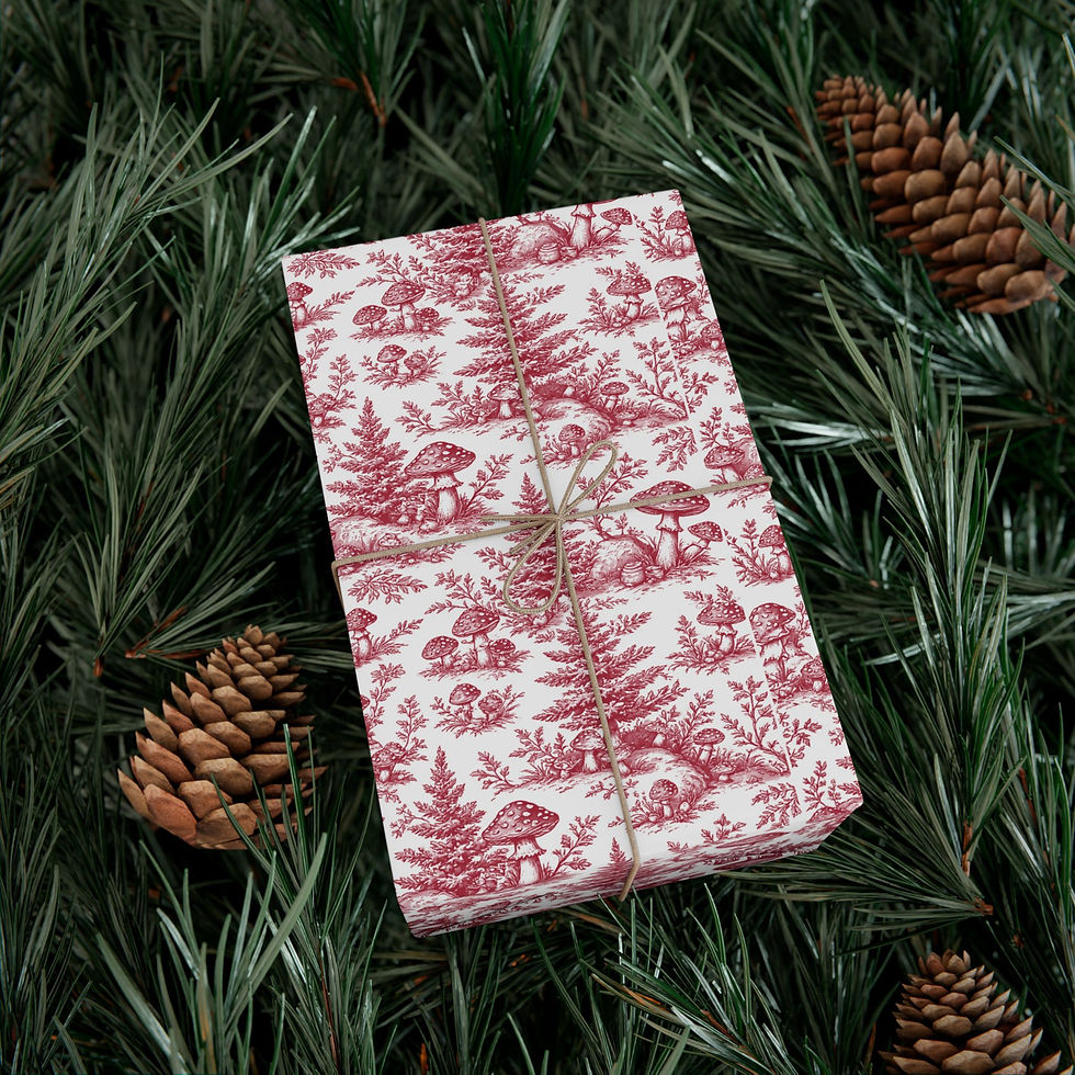 Thumbnail: Toile Mushroom- Seasonal Design for Christmas, Birthdays, Eco-Friendly Wrapping,