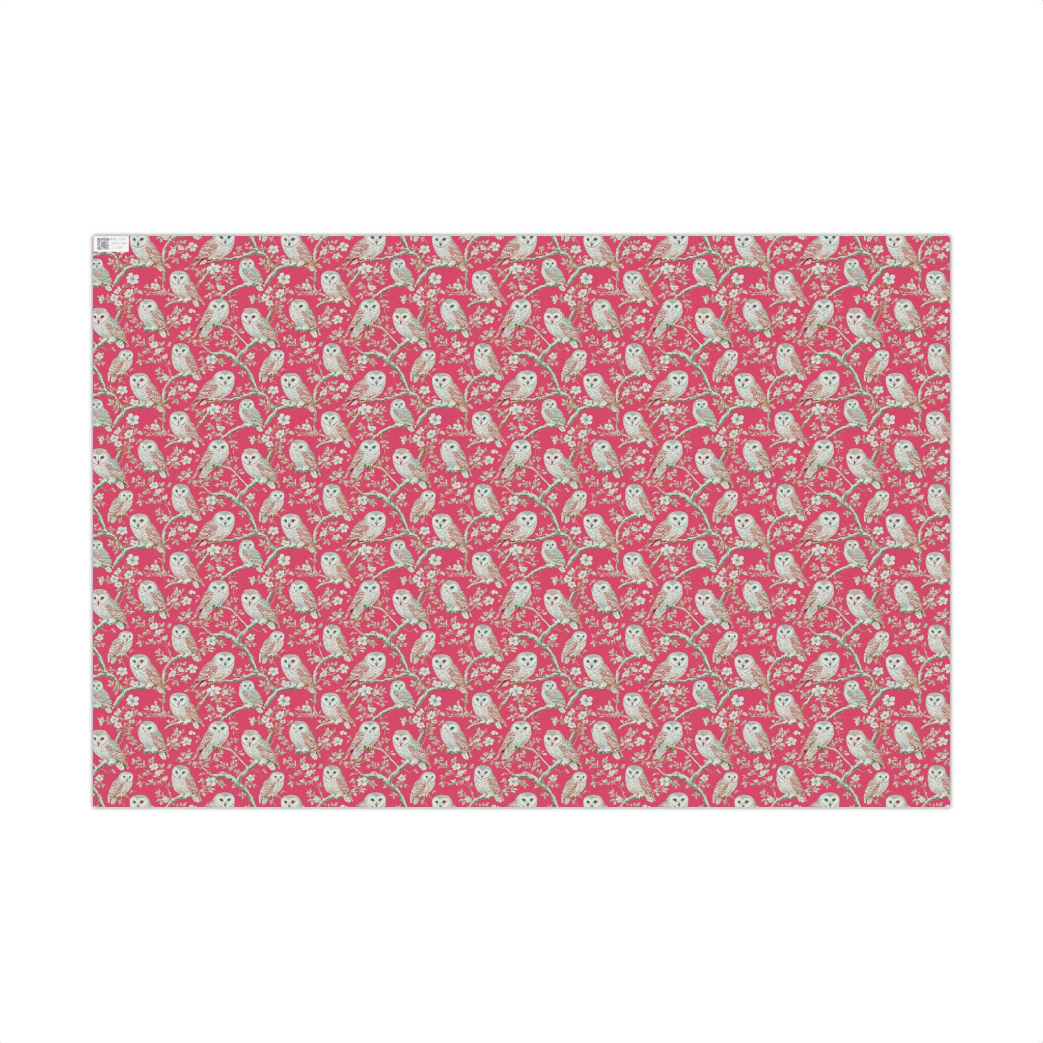 White Barn Owl Pattern Gift Wrap Paper | Pink Floral Wrapping Paper