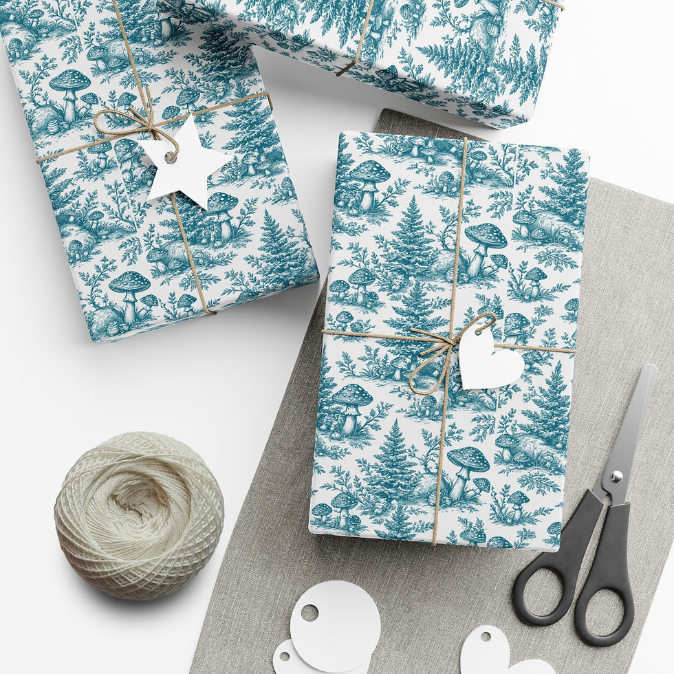 Thumbnail: Toile Mushroom Gift Wrap Papers | Holiday Wrapping Paper, Eco-Friendly Gift Wrap