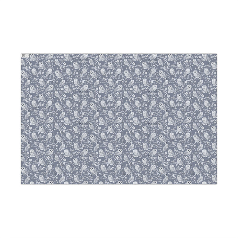 Thumbnail: Barn Owl Pattern Gift Wrap Paper | Woodland Bird Wrapping Paper, Blue Gray