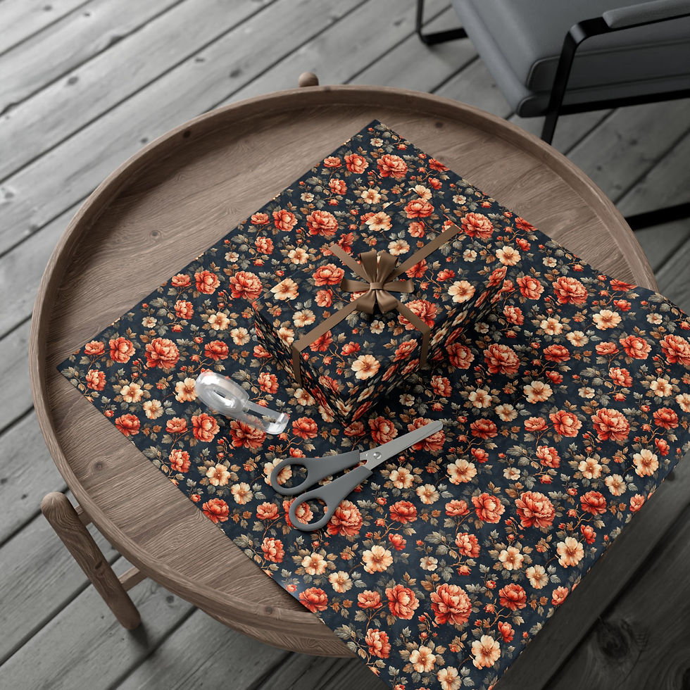 Thumbnail: Vintage Floral Pattern Gift Wrap | Navy Background with Peach Roses