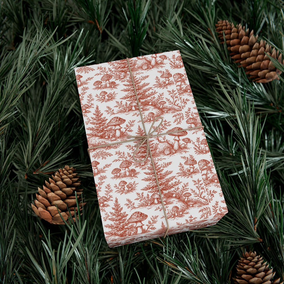 Thumbnail: Toile Mushroom Gift Wrap Papers | Eco-Friendly Wrap, Christmas
