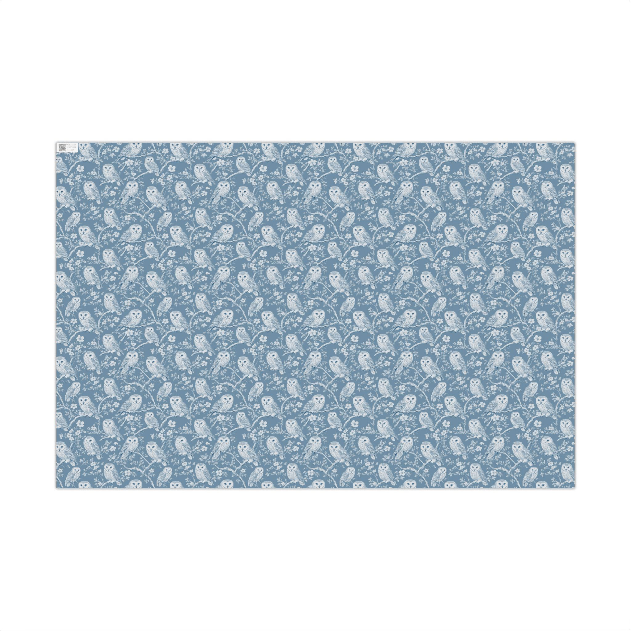 Snowy Barn Owls Gift Wrap | Blue Woodland Wrapping Paper Roll