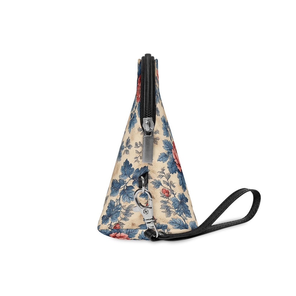 Thumbnail: Vintage Rose Floral Makeup Bag | Blue Red Roses Cosmetic Pouch