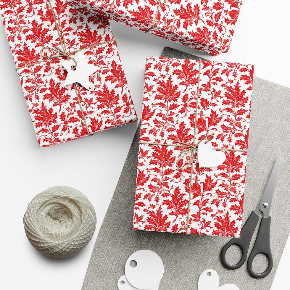 Thumbnail: Red Damask Floral Pattern Gift Wrap Paper | Holiday Wrapping Paper