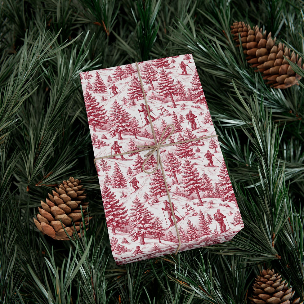 Thumbnail: Red Forest Skiers Gift Wrap Paper | Holiday Wrapping Paper