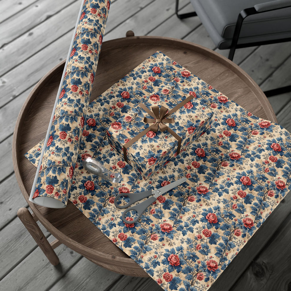 Thumbnail: Vintage Floral Rose Pattern Gift Wrap paper | Blue Red Rose Wrapping Sheets