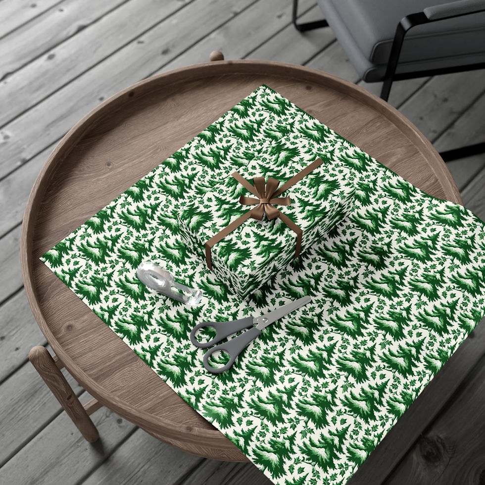 Thumbnail: Green Christmas Toile Tree Pattern Gift Wrap | Green Holiday Wrapping Paper 