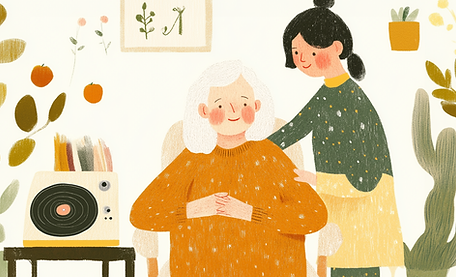 gaze_23_An_illustration_of_an_elderly_woman_in_a_chair_in_a_dem_2db9f1a7-ecce-4434-b072-b1