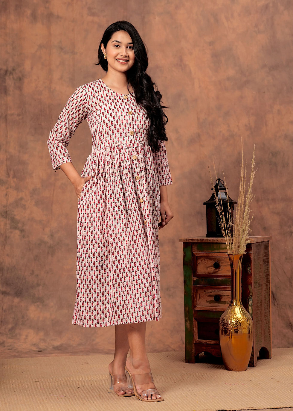 Hand Block Printed Cotton One Piece Dress