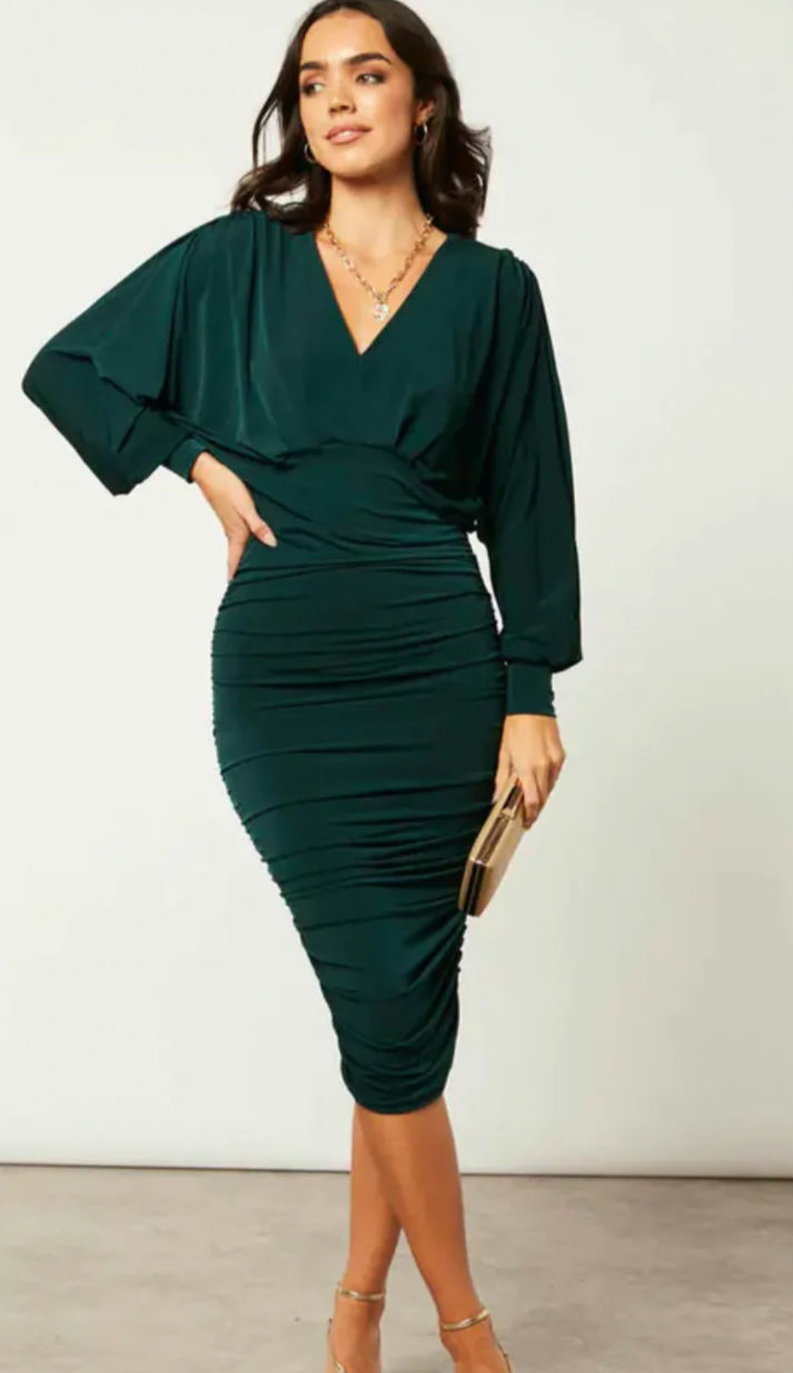 Thumbnail: V NECK BAT SLEEVE MIDI DRESS 