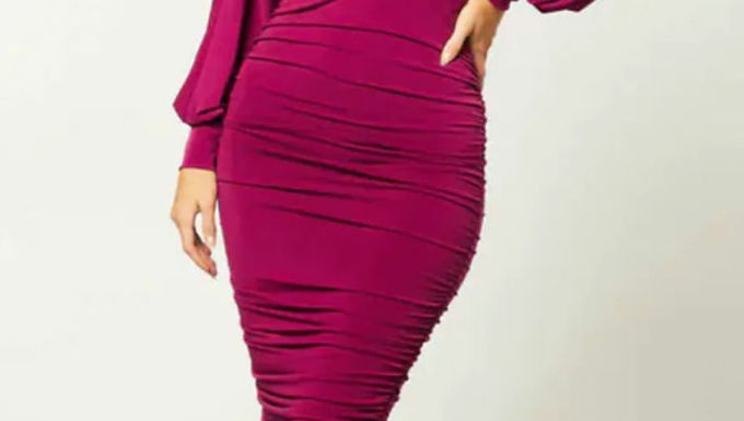 V NECK BAT SLEEVE MIDI DRESS 
