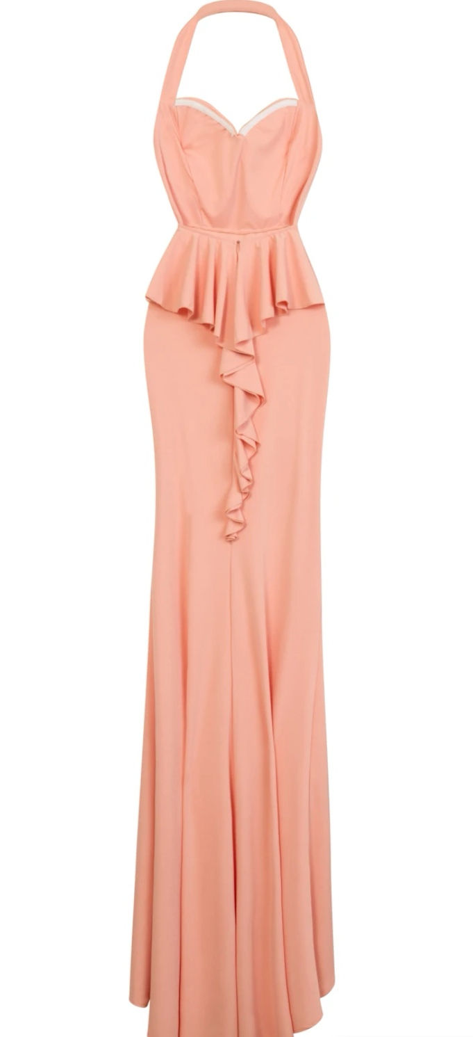 Thumbnail: SWEETHEART PLUNGE BACKLESS FRILL & RUFFLE MERMAID MAXI DRESS