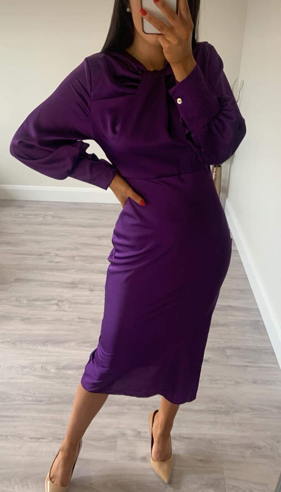 Thumbnail: Silky satin long sleeve dress