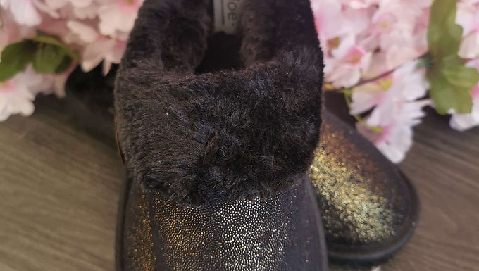 Black with gold sparkle ladies slippers