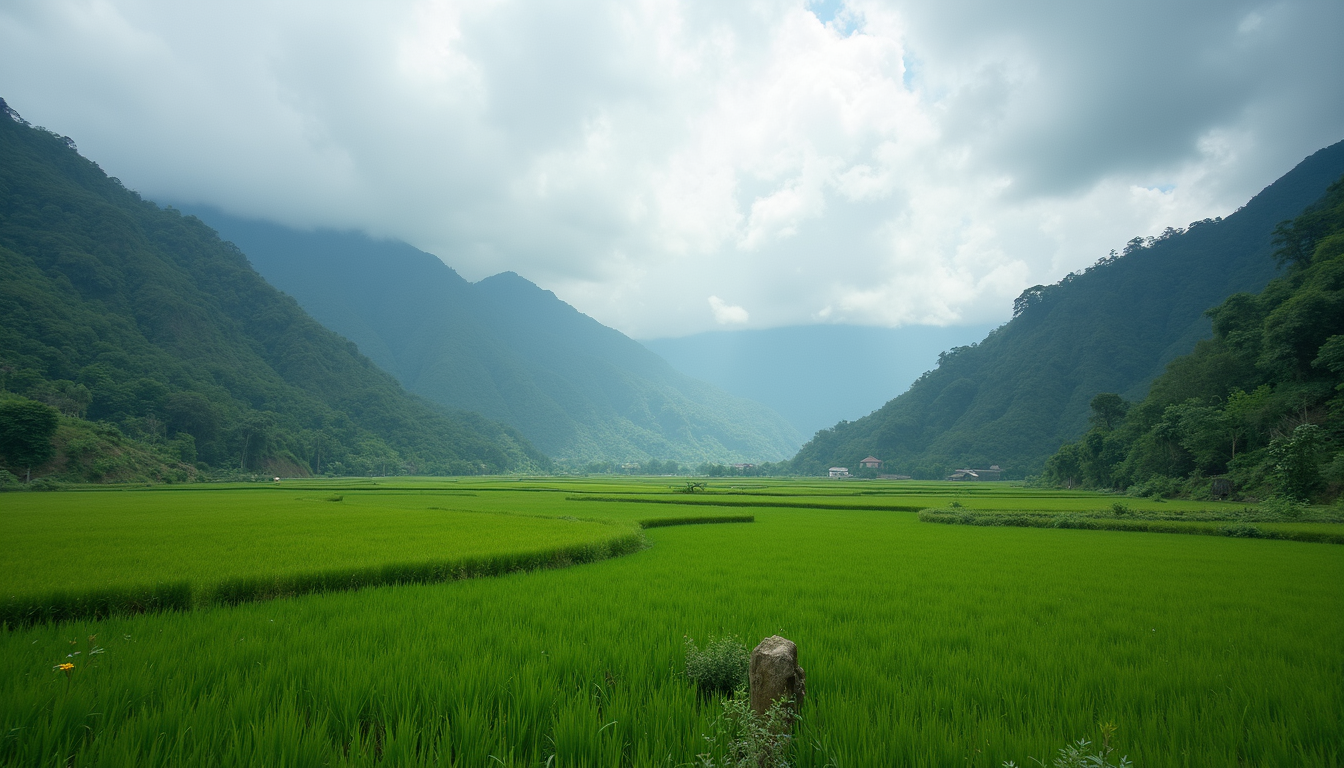 Wide angle view of the lush Ziro Valley