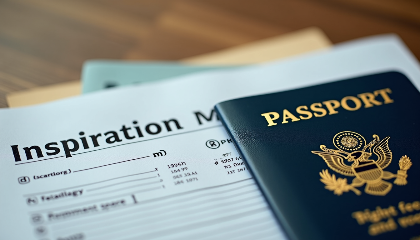 Close-up view of travel insurance documents and a passport