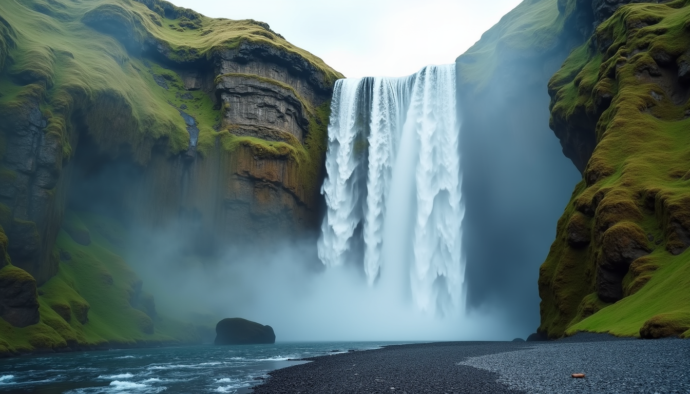 High angle view of a magnificent waterfall