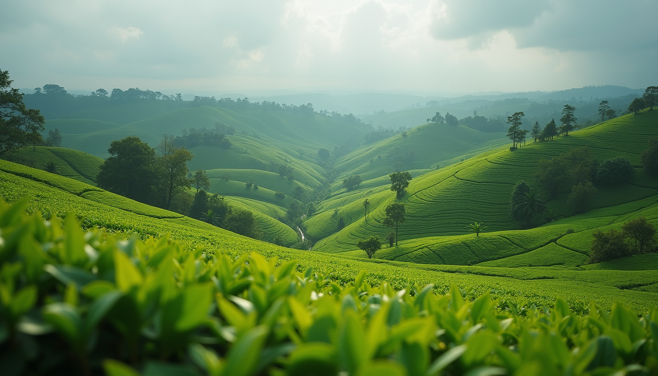 High angle view of tea plantations in Assam