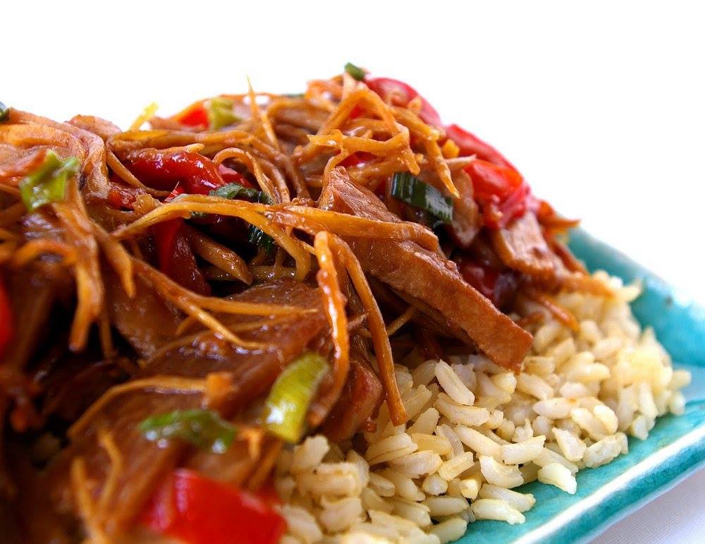Chikhvi Tripura bamboo shoot and pork curry in traditional serving bowl